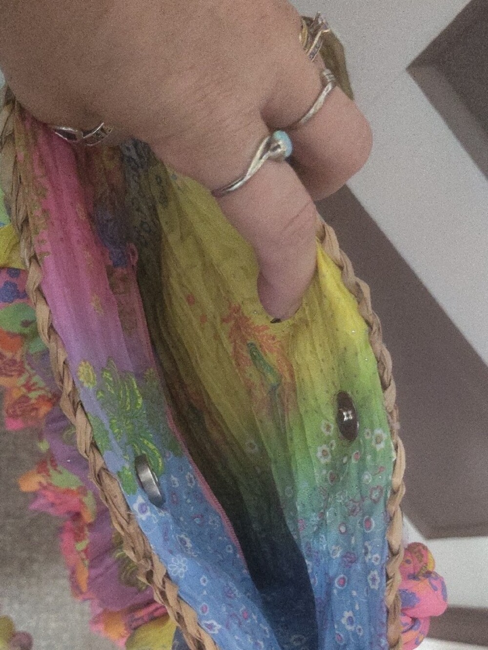 Boho Multicolor Ruffle Straw Shoulder Bag - Picture 5 of 9